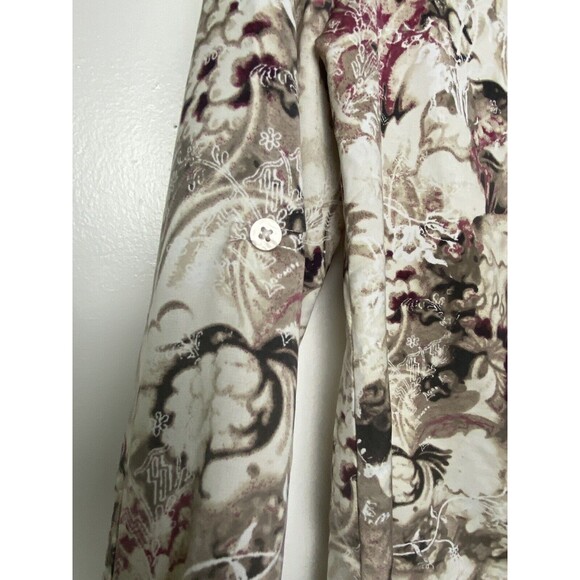 Chicos Beige Satin Print Shirt Size 0 Long Sleeve Button Down Artsy Top Flowers - Picture 5 of 14